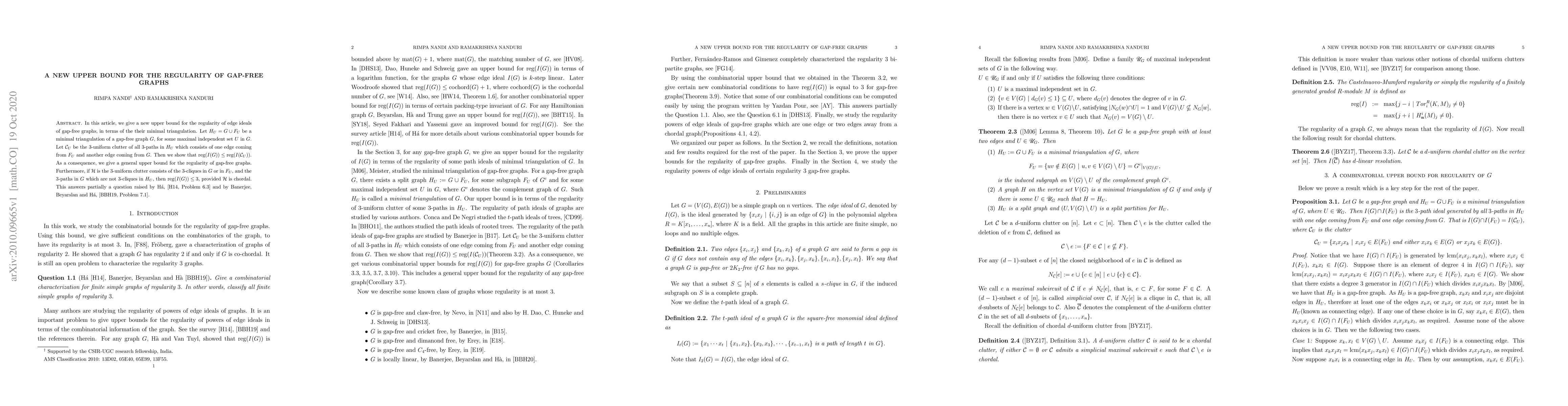 Thumbnail for A new upper bound for the regularity of gap-free graphs