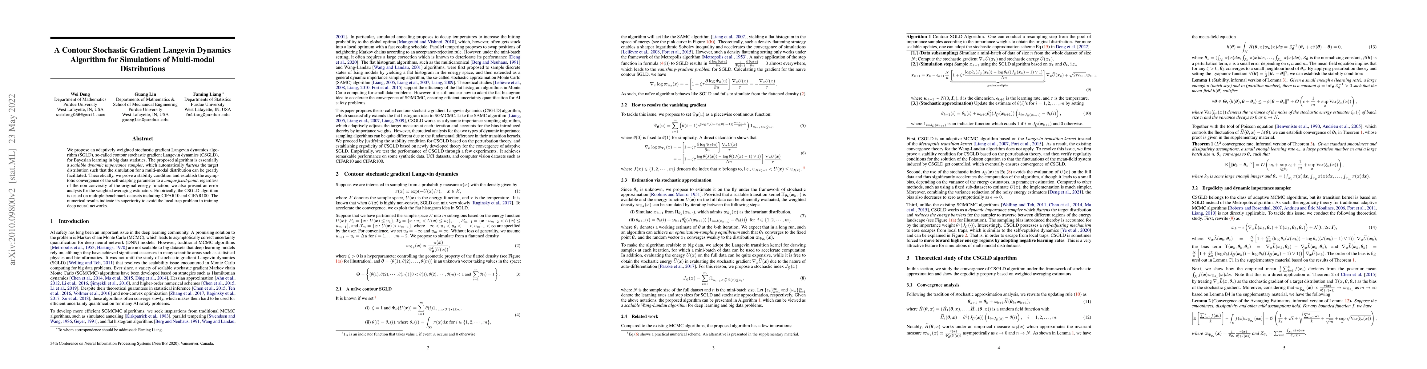 Thumbnail for A Contour Stochastic Gradient Langevin Dynamics Algorithm for
  Simulations of Multi-modal Distributions