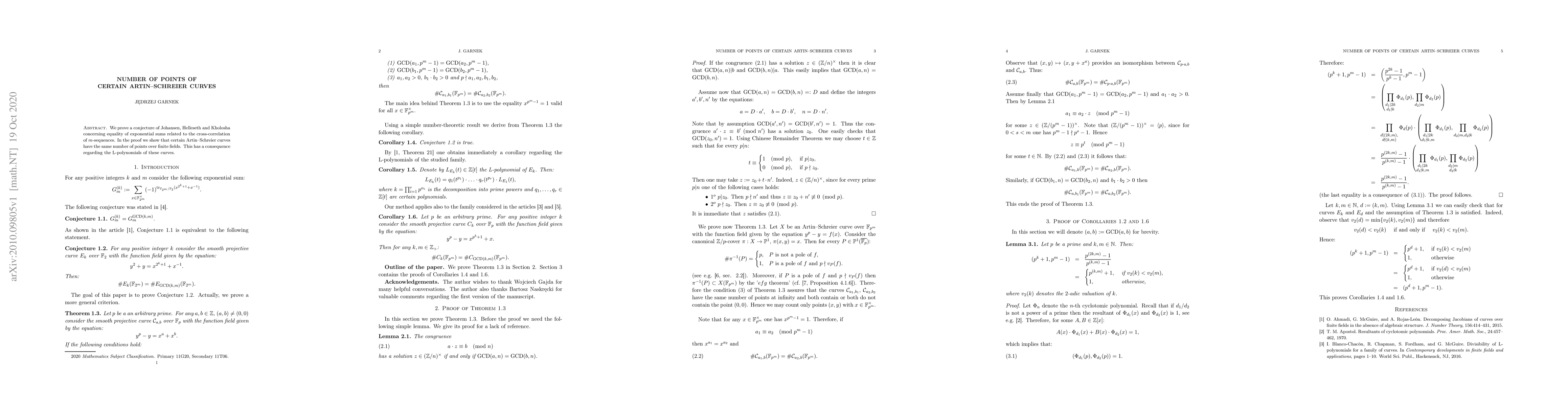 Thumbnail for Number of points of certain Artin-Schreier curves