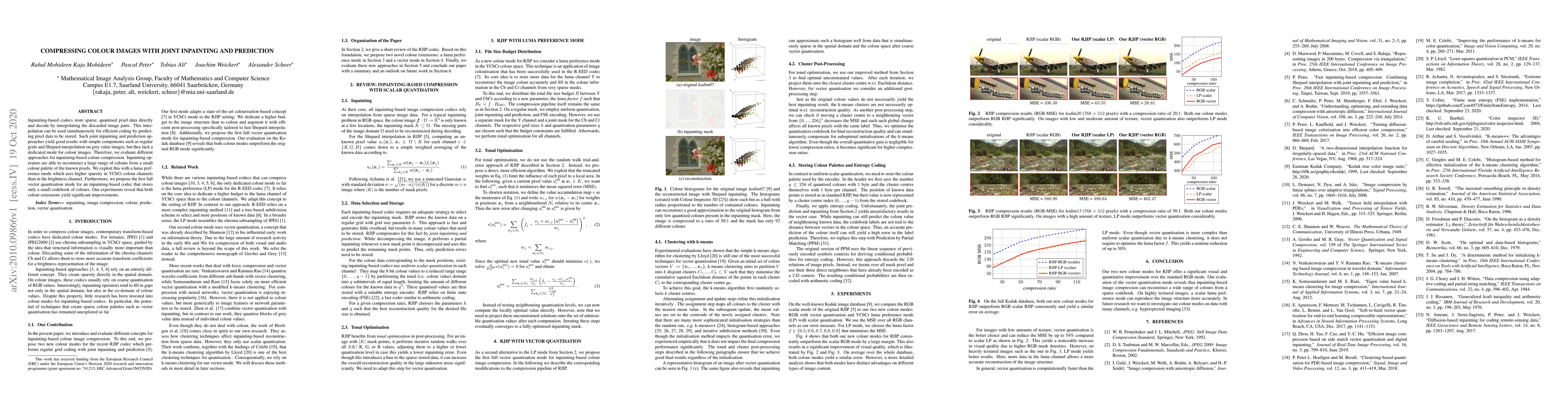 Thumbnail for Compressing Colour Images with Joint Inpainting and Prediction
