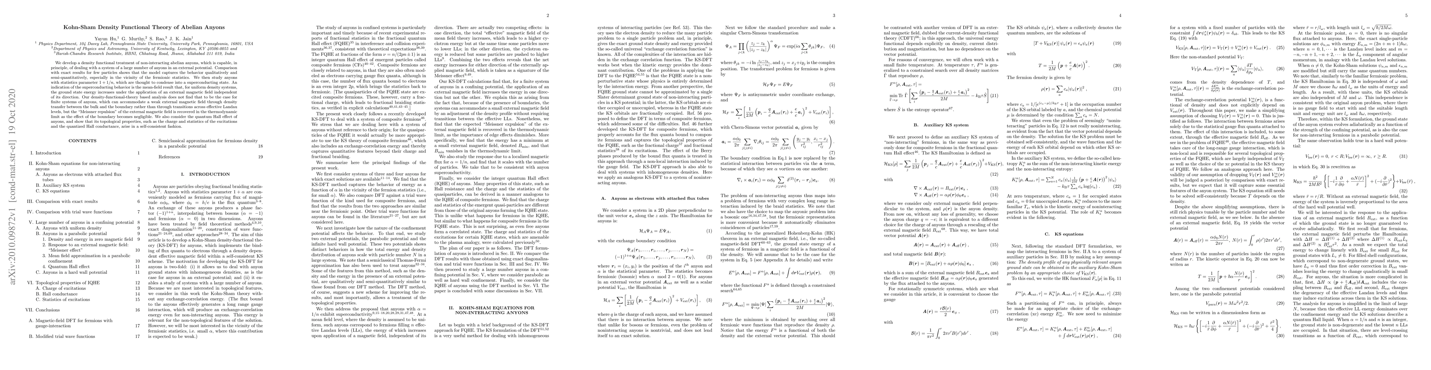 Thumbnail for Kohn-Sham Density Functional Theory of Abelian Anyons