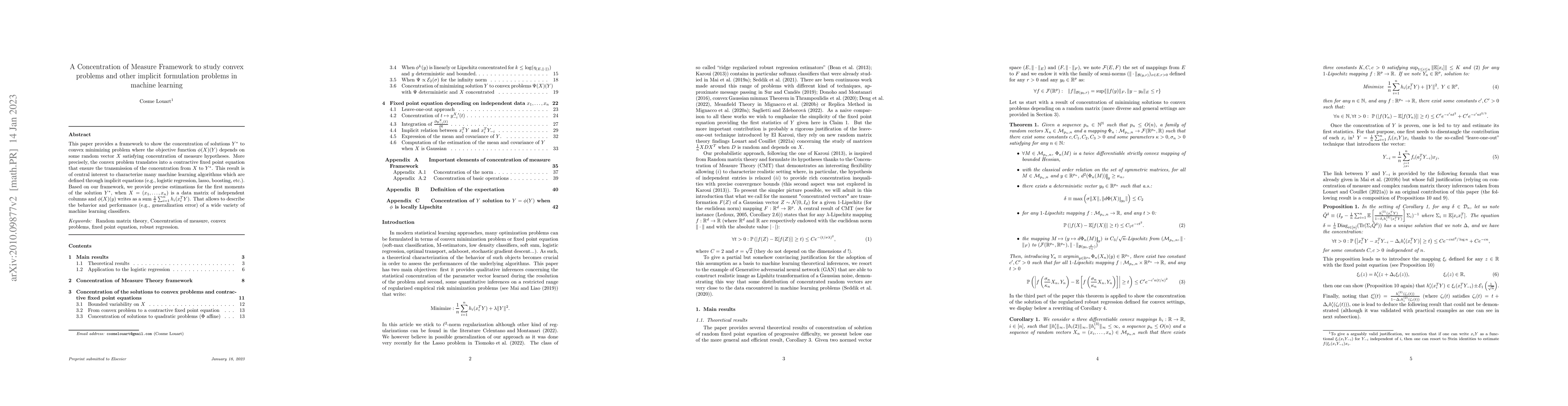 Thumbnail for A Concentration of Measure Framework to study convex problems and other
  implicit formulation problems in machine learning
