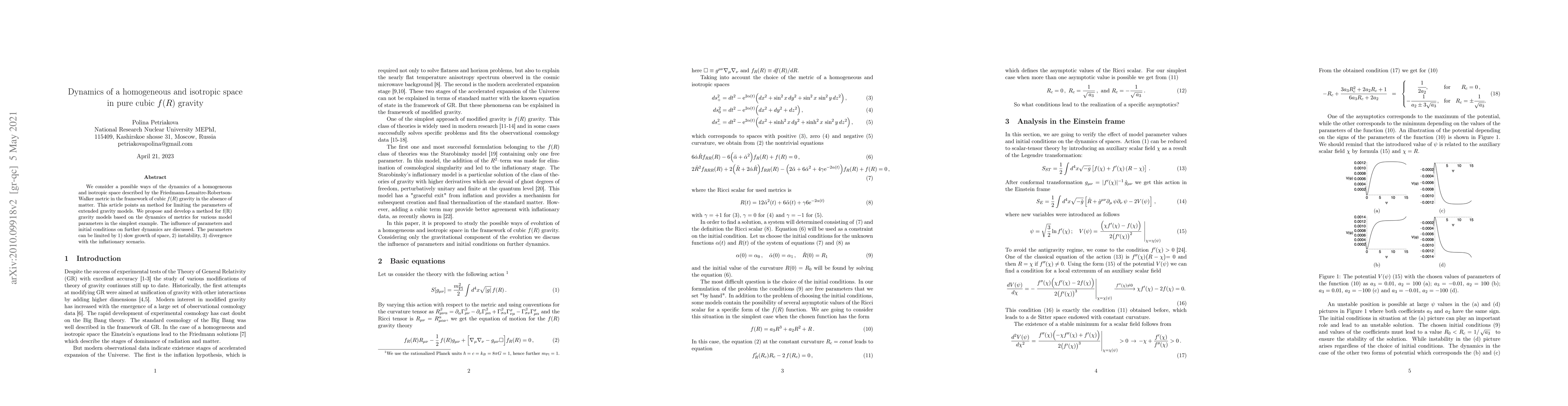 Thumbnail for Dynamics of a homogeneous and isotropic space in pure cubic f(R) gravity