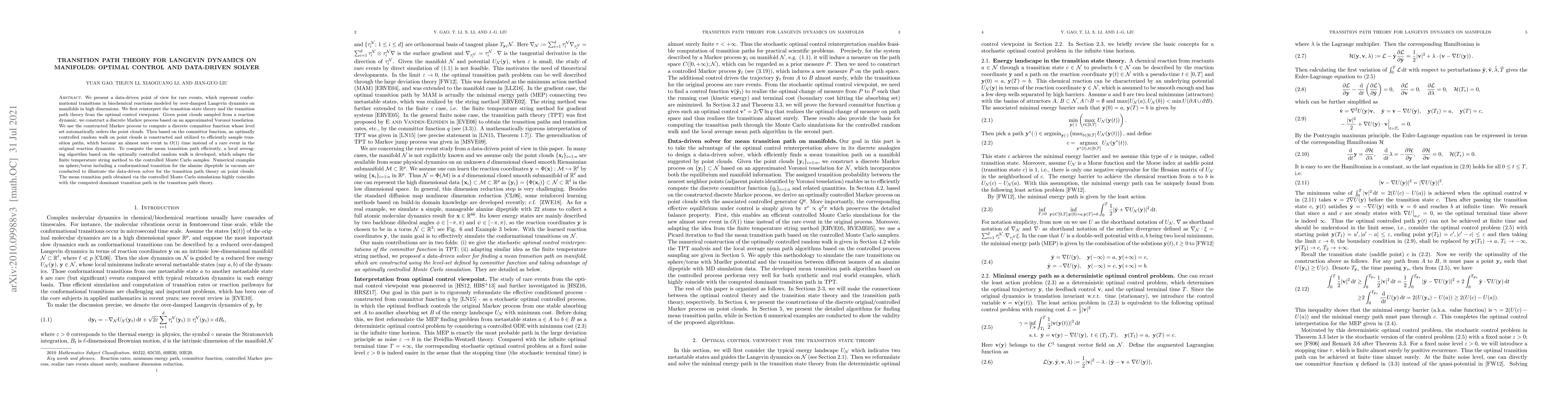 Thumbnail for Transition path theory for Langevin dynamics on manifold: optimal
  control and data-driven solver