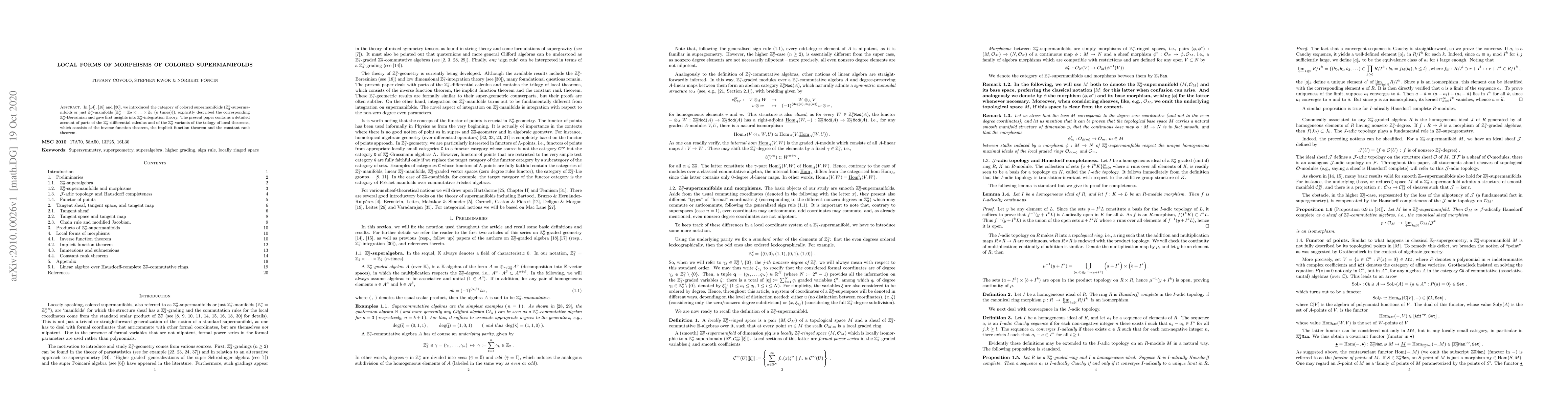 Thumbnail for Local Forms of Morphisms of Colored Supermanifolds