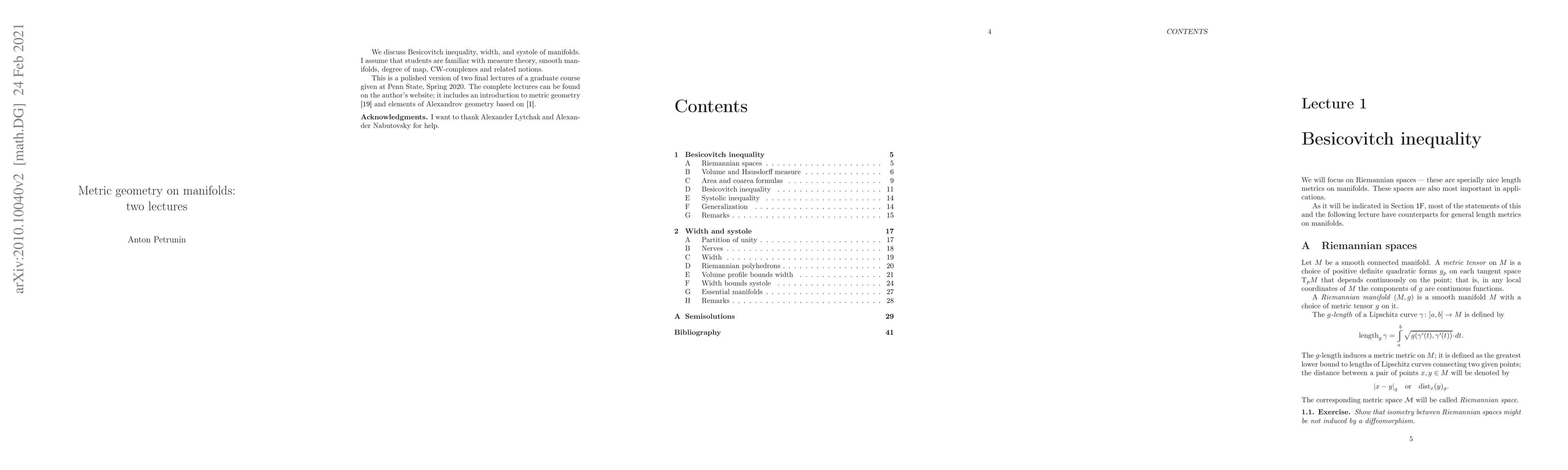 Thumbnail for Metric geometry on manifolds: two lectures