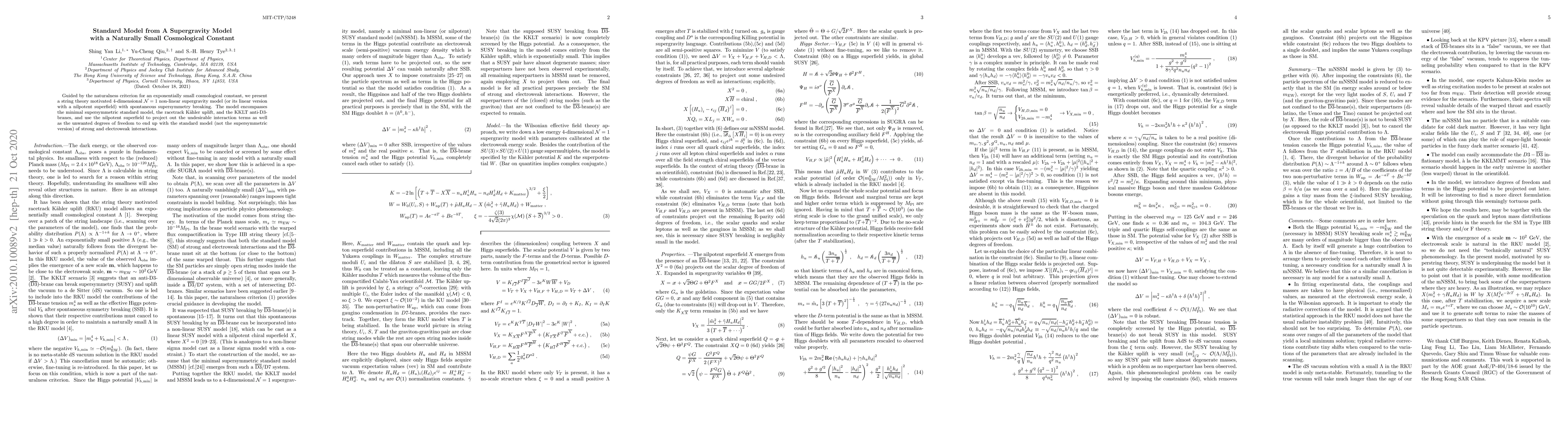Thumbnail for Standard Model from A Supergravity Model with a Naturally Small
  Cosmological Constant