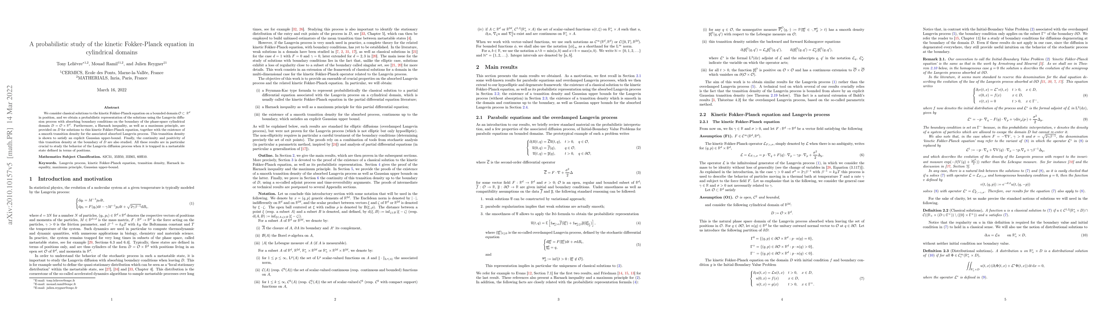 Thumbnail for A probabilistic study of the kinetic Fokker-Planck equation in
  cylindrical domains