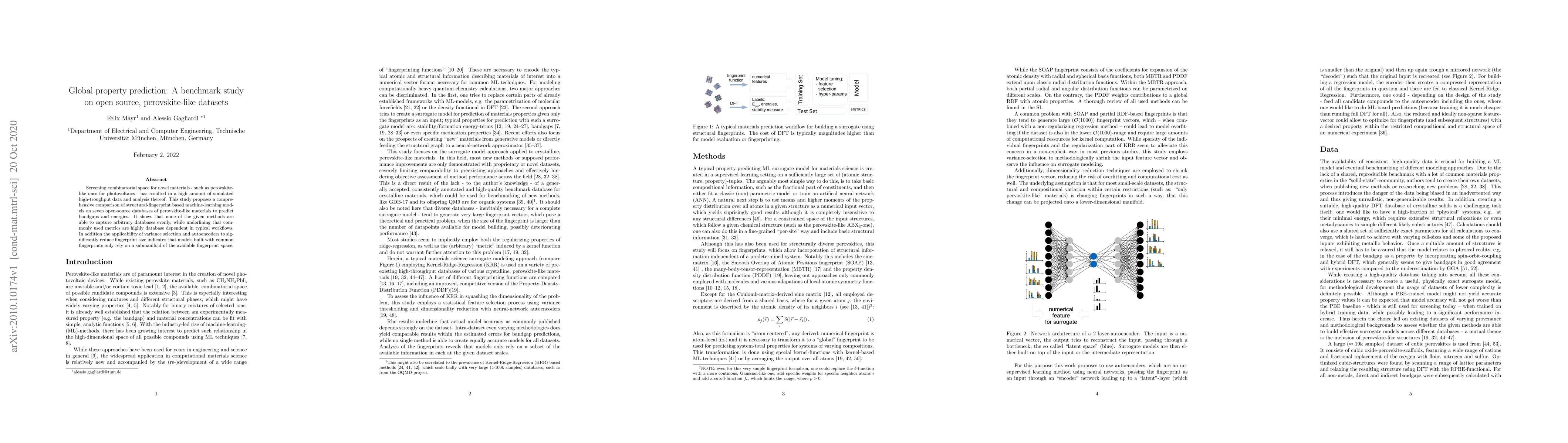 Thumbnail for Global property prediction: A benchmark study on open source,
  perovskite-like datasets