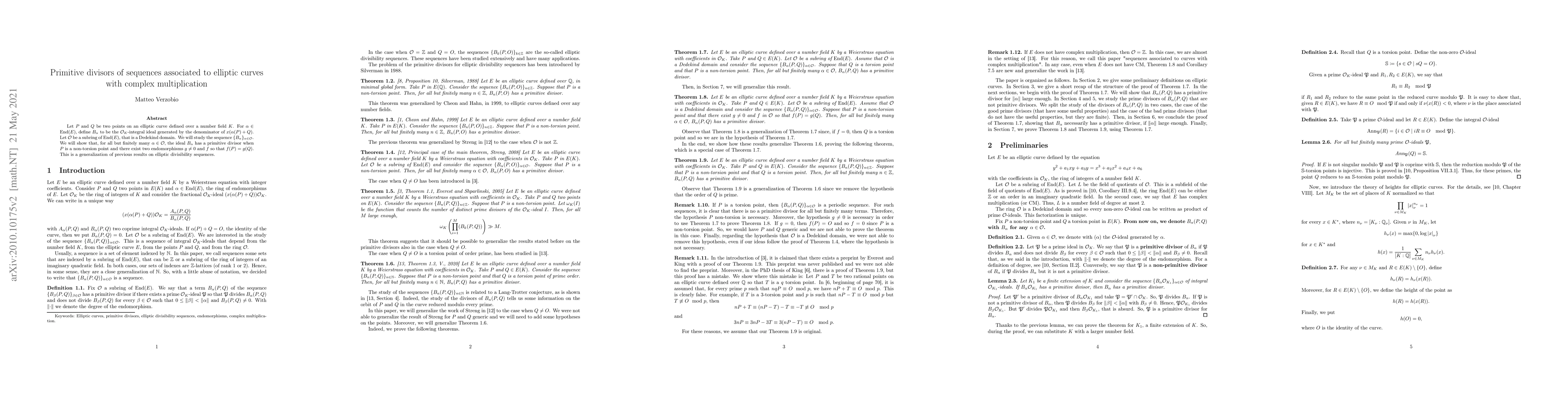 Thumbnail for Primitive divisors of sequences associated to elliptic curves with
  complex multiplication