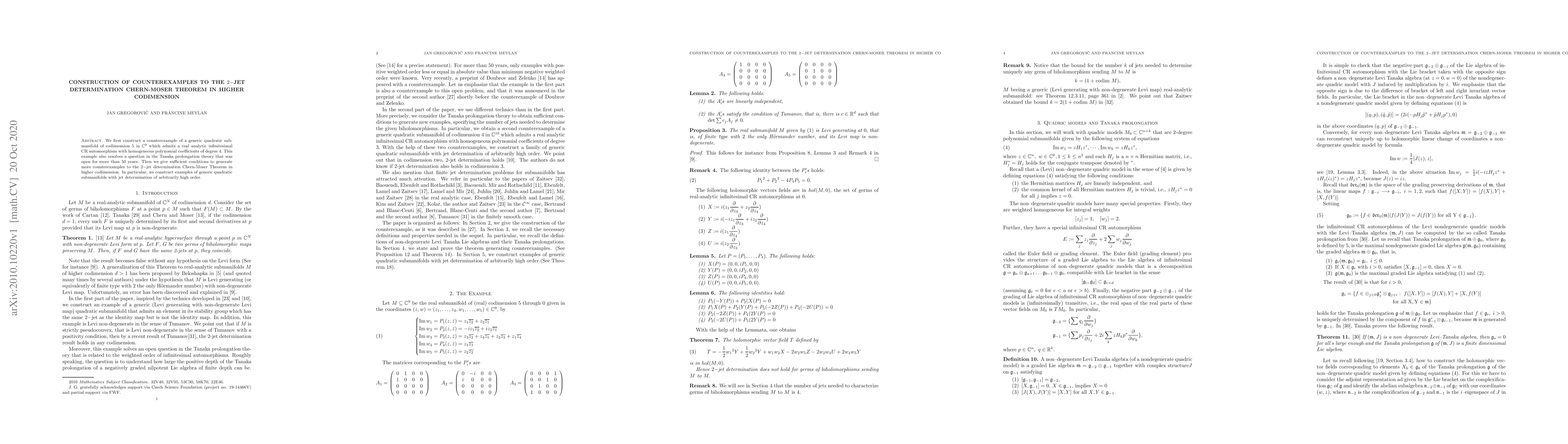Thumbnail for Construction of counterexamples to the $2-$jet determination Chern-Moser
  Theorem in higher codimension
