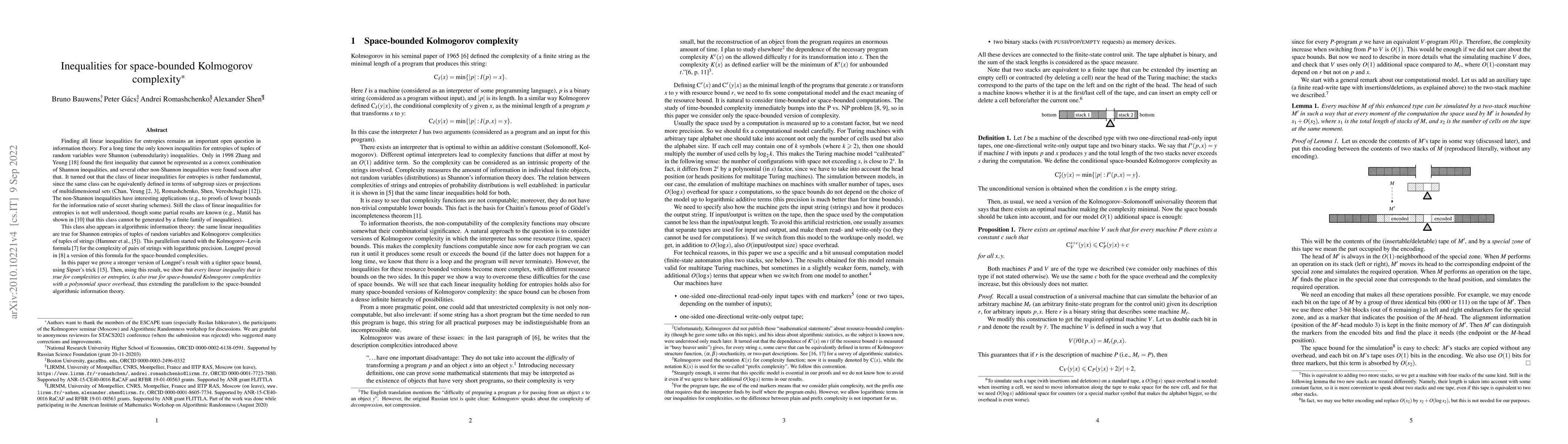 Thumbnail for Inequalities for space-bounded Kolmogorov complexity