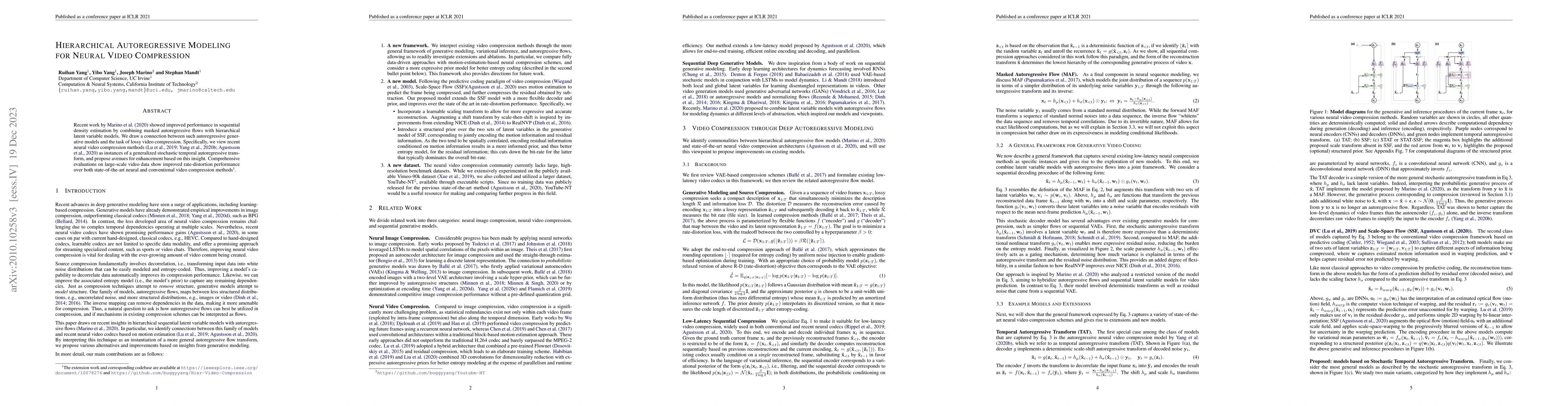 Thumbnail for Hierarchical Autoregressive Modeling for Neural Video Compression