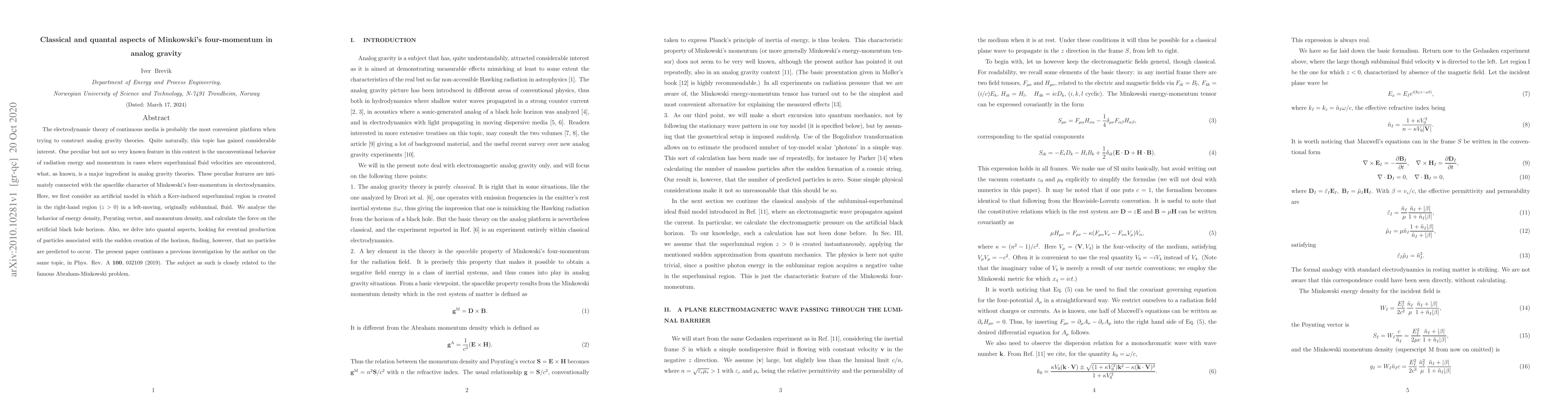 Thumbnail for Classical and quantal aspects of Minkowski's four-momentum in analog
  gravity
