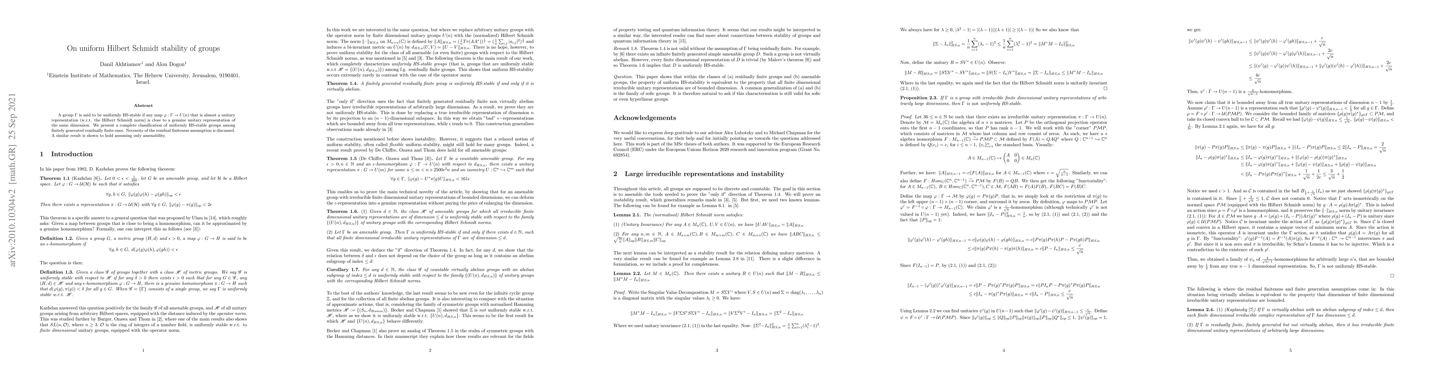 Thumbnail for On uniform Hilbert Schmidt stability of groups