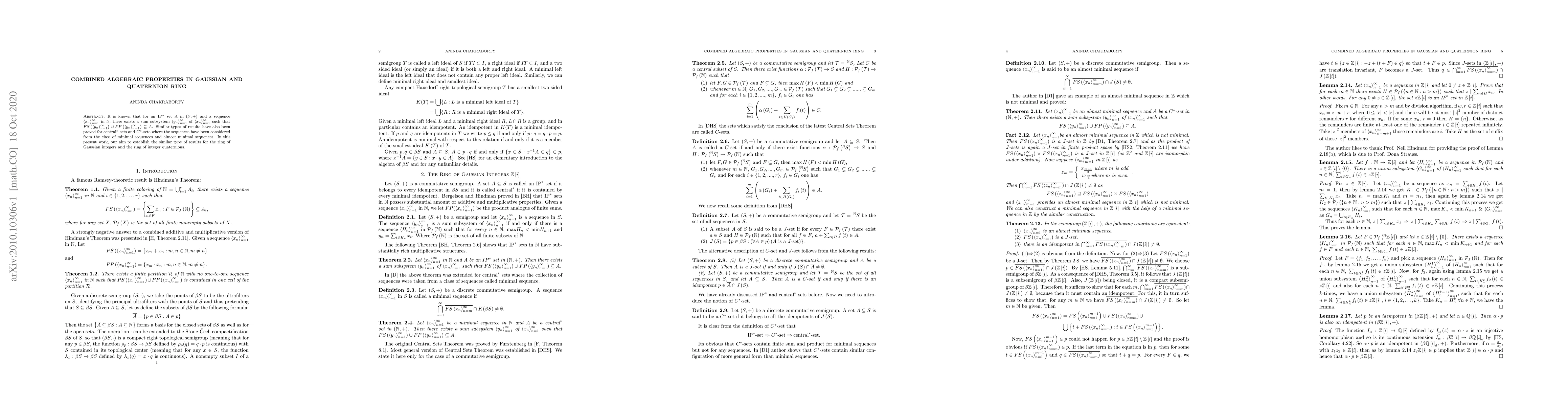 Thumbnail for Combined Algebraic Properties in Gaussian and Quaternion Ring