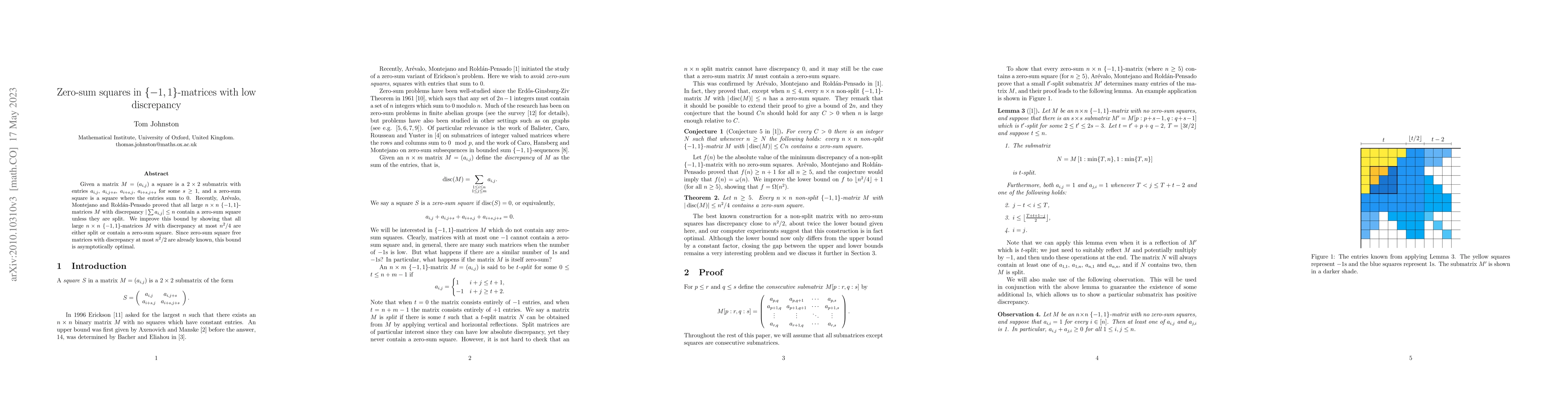 Thumbnail for Zero-sum squares in $\{-1, 1\}$-matrices with low discrepancy