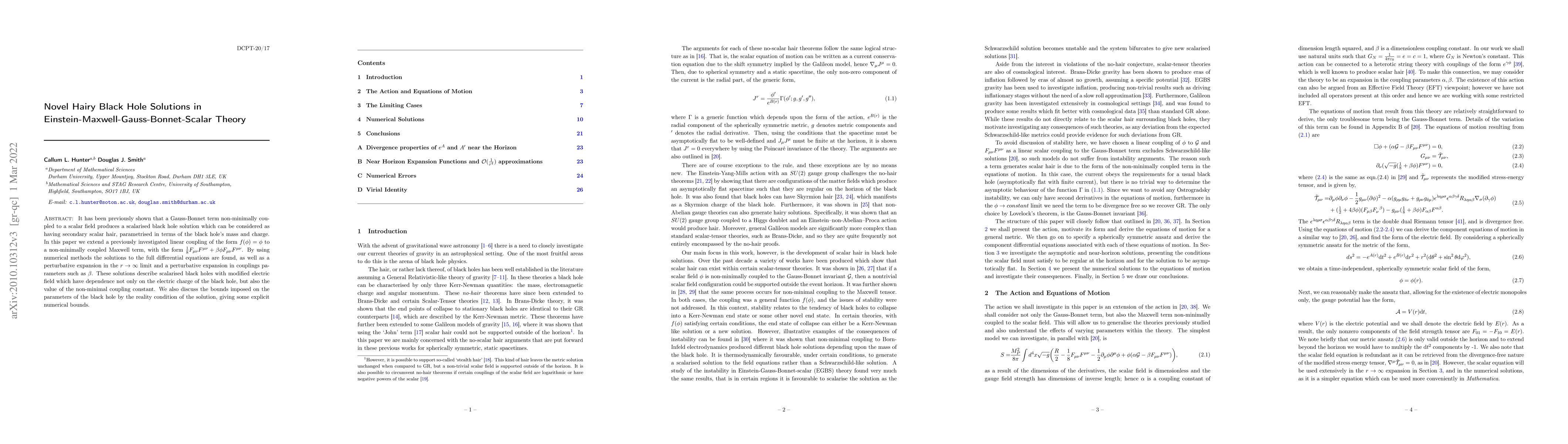 Thumbnail for Novel Hairy Black Hole Solutions in Einstein-Maxwell-Gauss-Bonnet-Scalar
  Theory