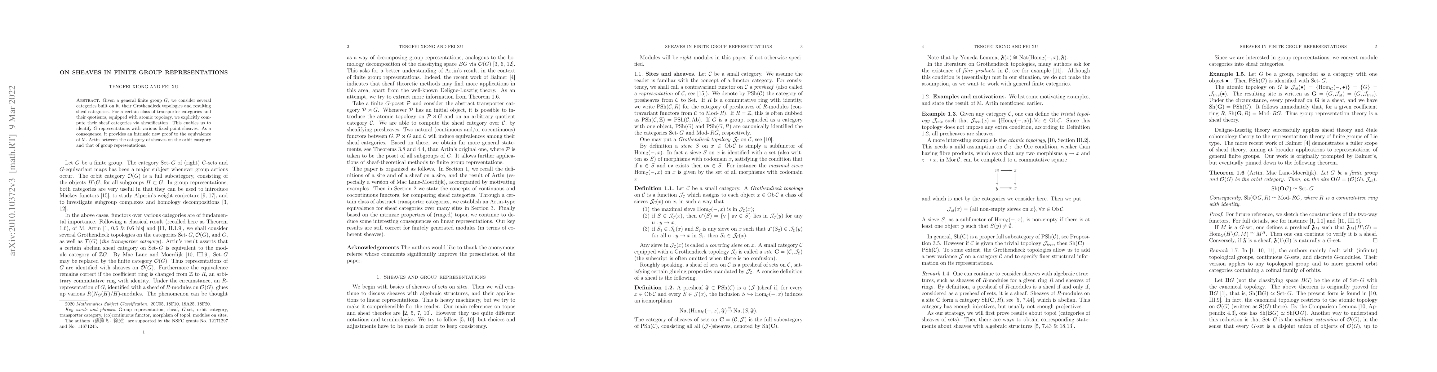 Thumbnail for On sheaves in finite group representations