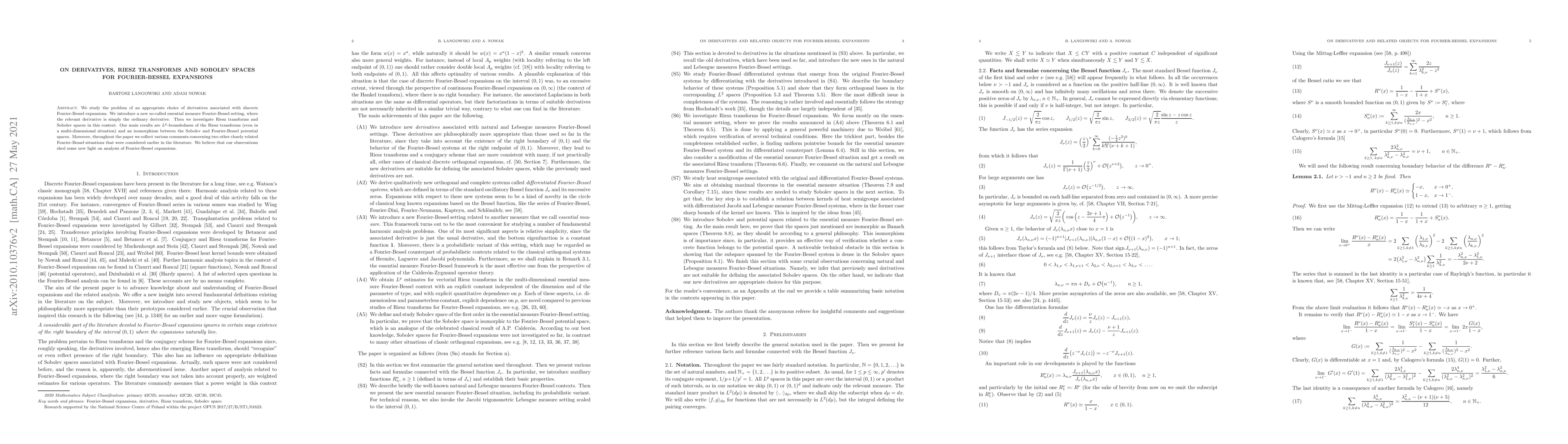 Thumbnail for On derivatives, Riesz transforms and Sobolev spaces for Fourier-Bessel
  expansions