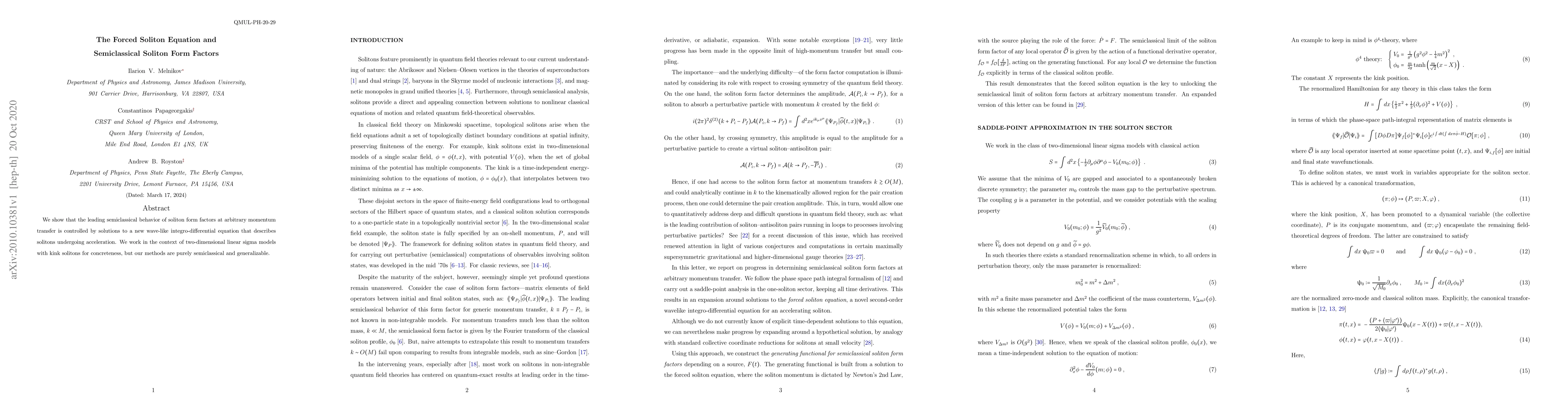 Thumbnail for The Forced Soliton Equation and Semiclassical Soliton Form Factors