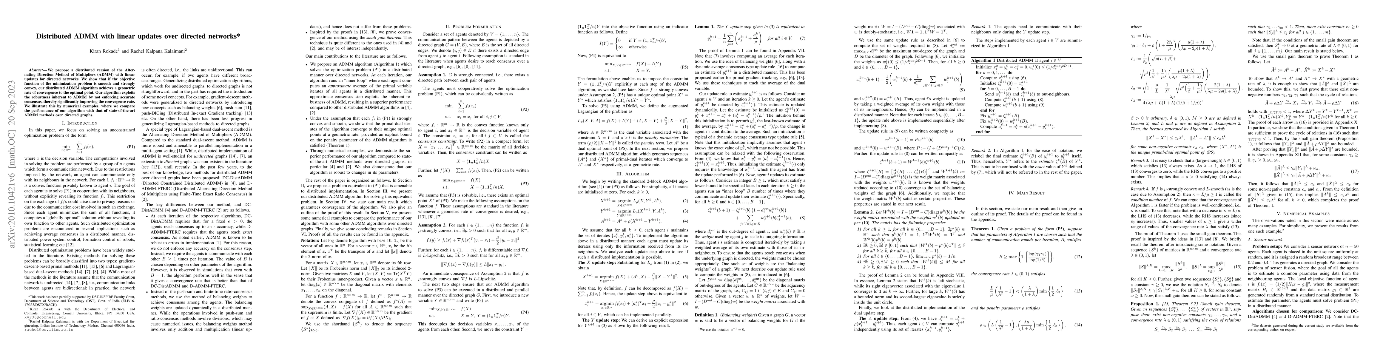 Thumbnail for Distributed ADMM with linear updates over directed networks