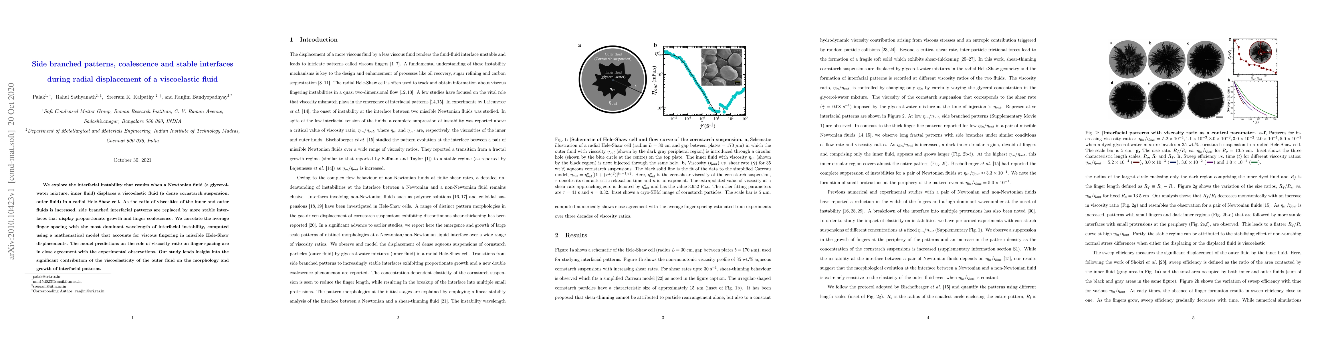 Thumbnail for Side branched patterns, coalescence and stable interfaces during radial
  displacement of a viscoelastic fluid
