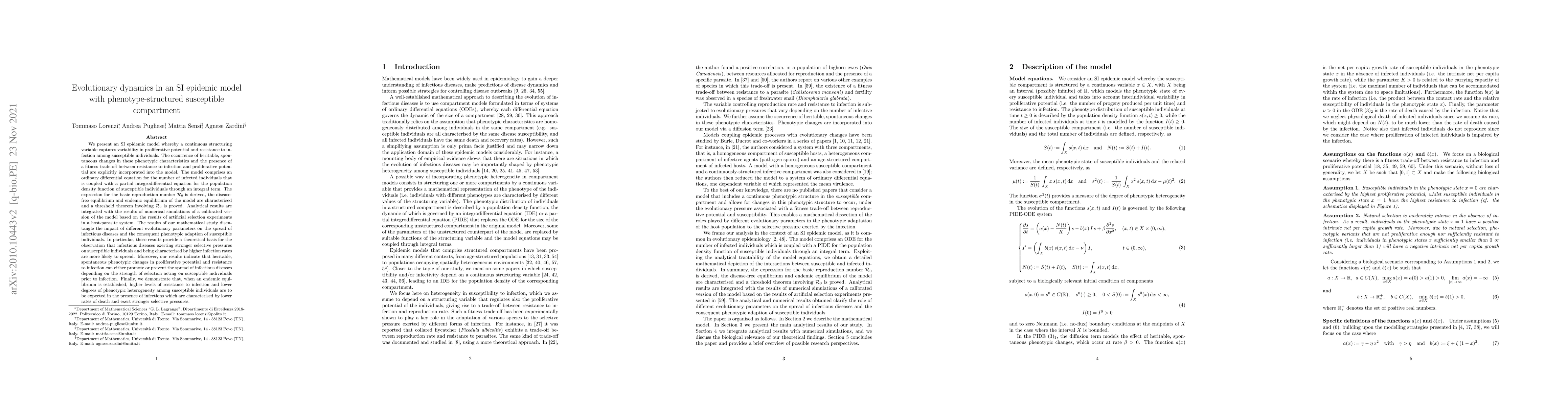 Thumbnail for Evolutionary dynamics in an SI epidemic model with phenotype-structured
  susceptible compartment