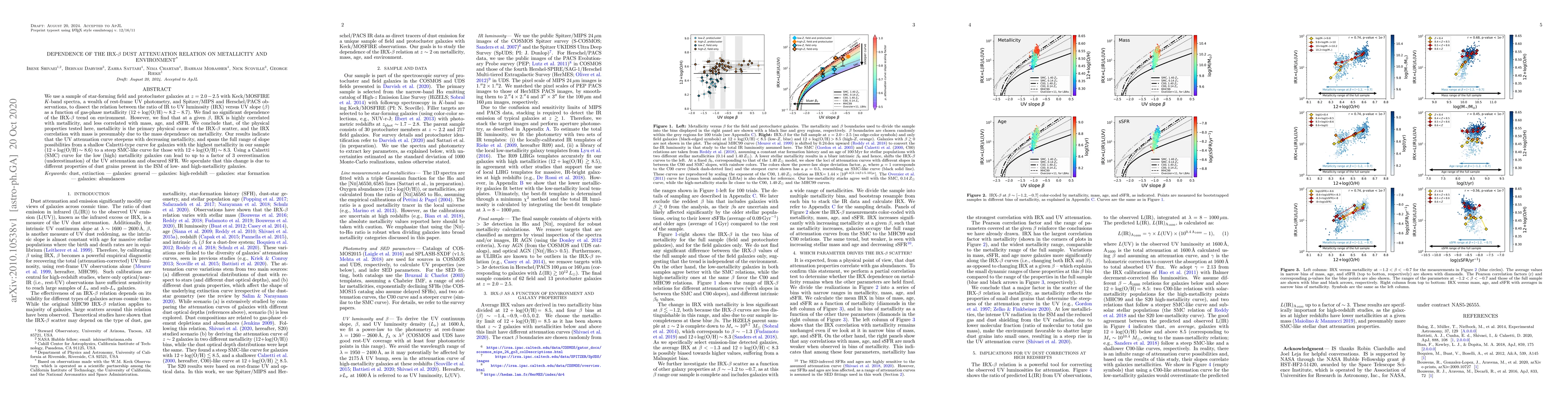 Thumbnail for Dependence of the IRX-$\beta$ dust attenuation relation on metallicity
  and environment