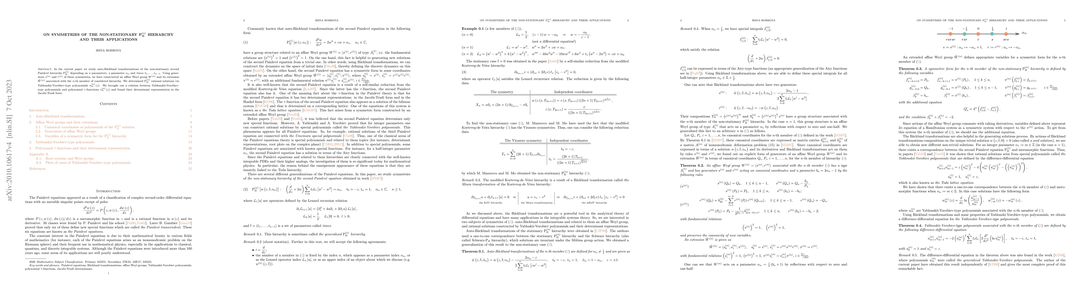 Thumbnail for On symmetries of the non-stationary PIIn hierarchy and their
  applications