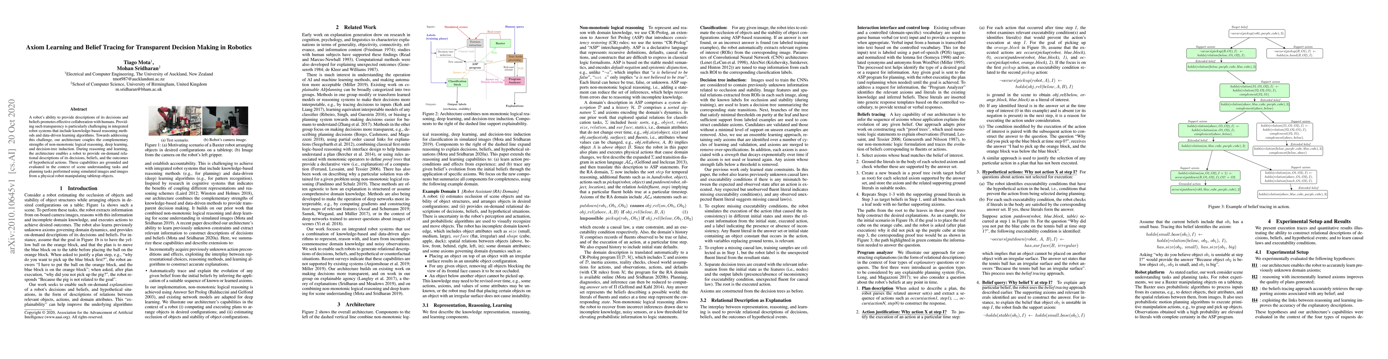 Thumbnail for Axiom Learning and Belief Tracing for Transparent Decision Making in
  Robotics
