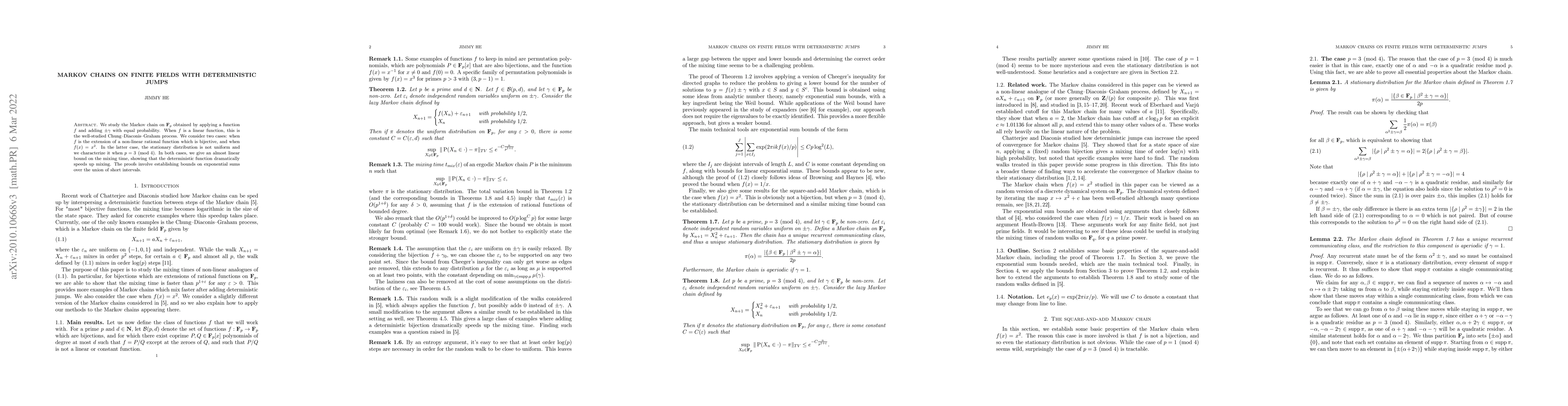 Thumbnail for Markov chains on finite fields with deterministic jumps