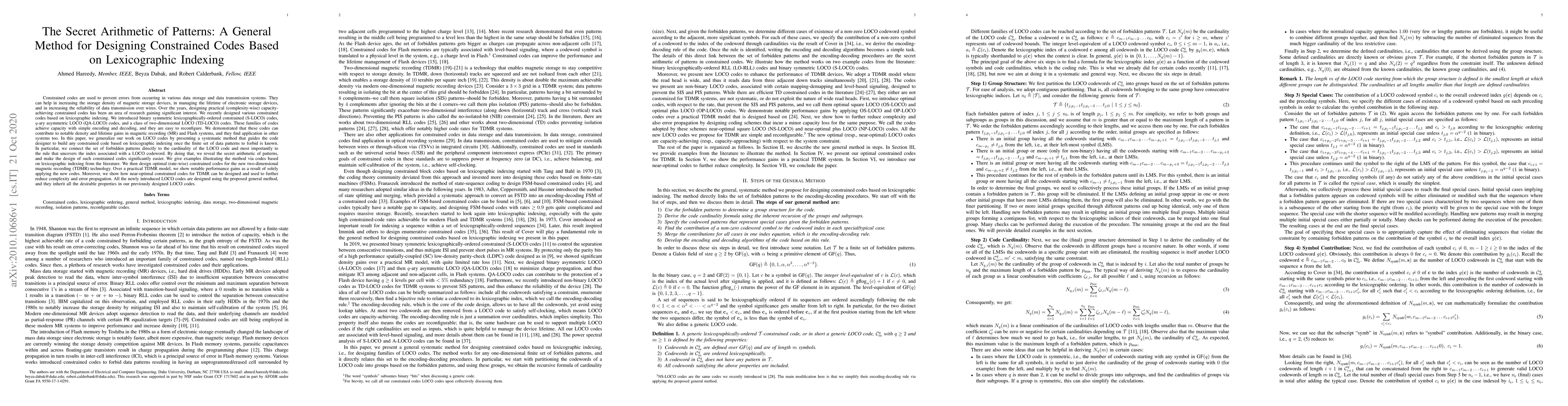 Thumbnail for The Secret Arithmetic of Patterns: A General Method for Designing
  Constrained Codes Based on Lexicographic Indexing