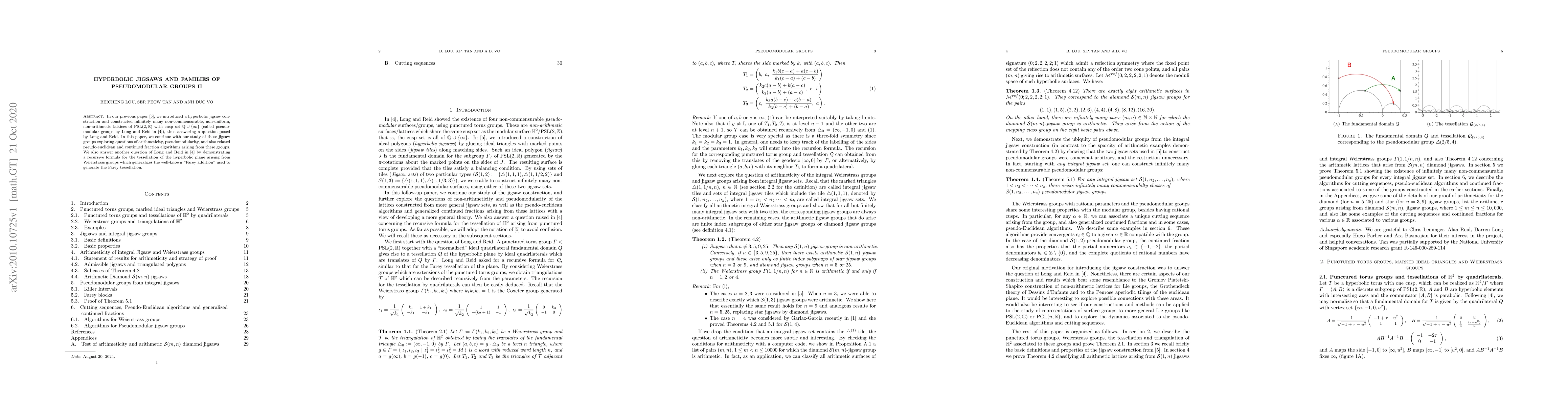 Thumbnail for Hyperbolic jigsaws and families of pseudomodular groups II