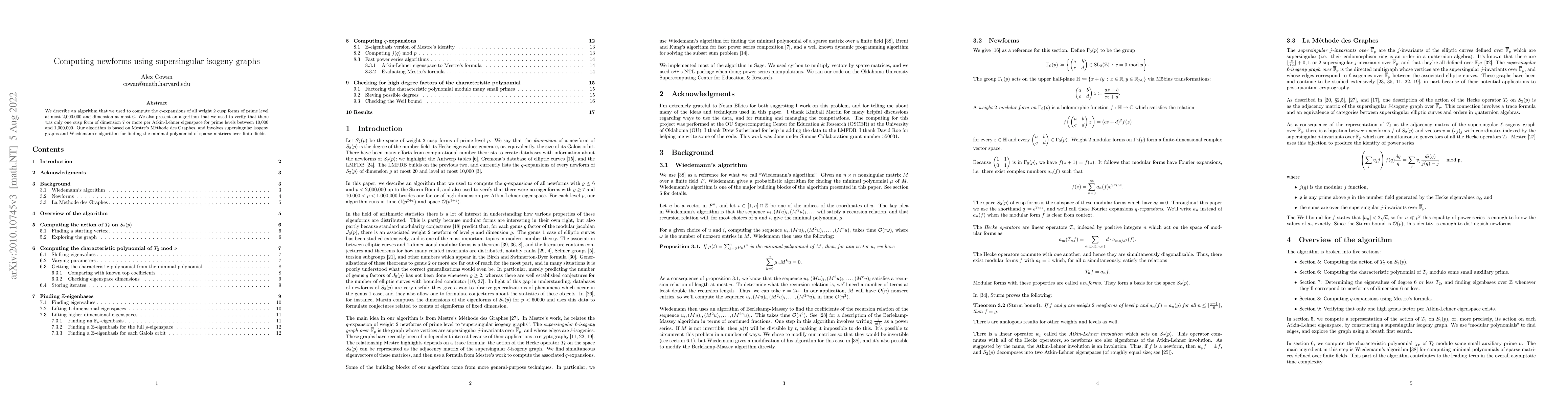 Thumbnail for Computing newforms using supersingular isogeny graphs