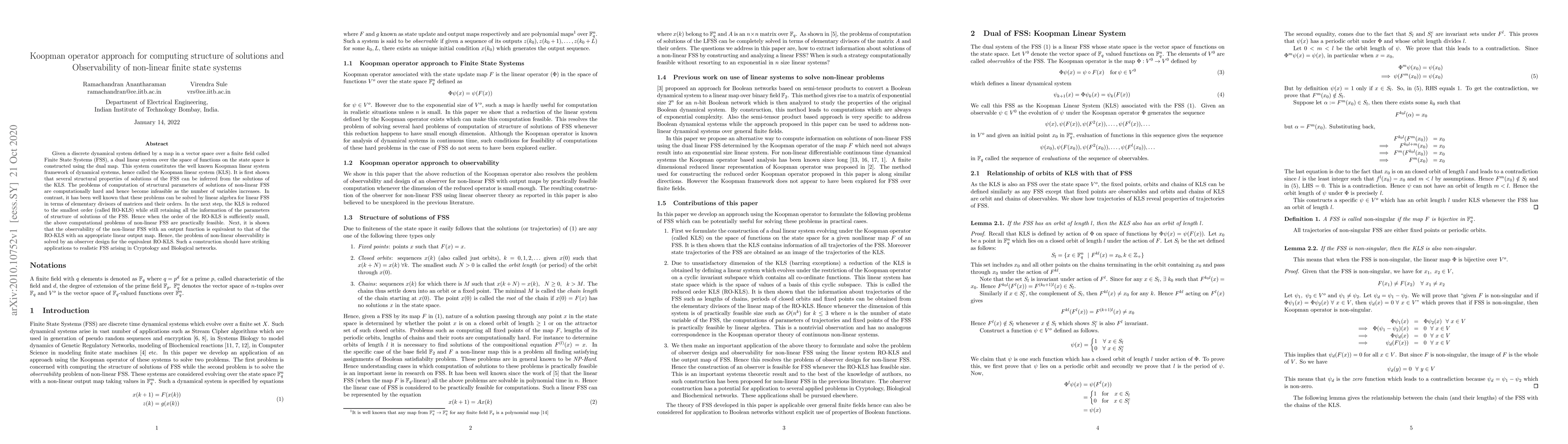 Thumbnail for Koopman operator approach for computing structure of solutions and
  Observability of non-linear finite state system