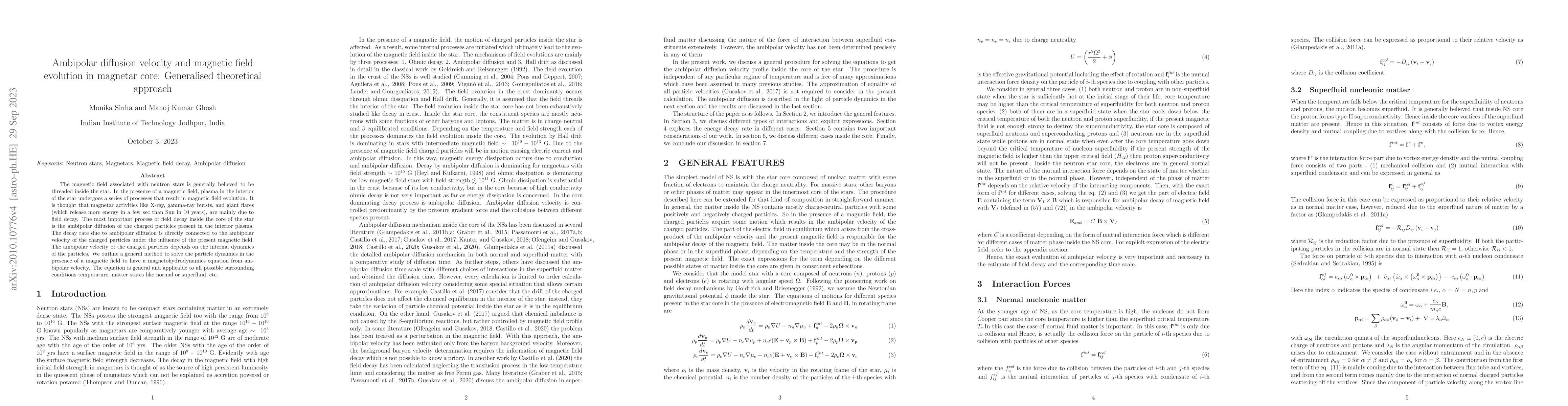 Thumbnail for Ambipolar diffusion velocity and magnetic field evolution in magnetar
  core: Generalised theoretical approach