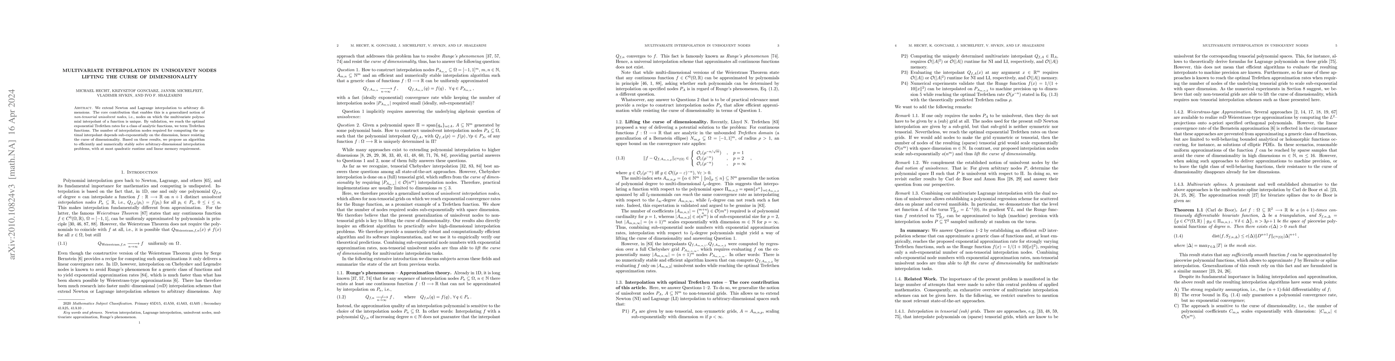Thumbnail for Multivariate Interpolation in Unisolvent Nodes -- Lifting the Curse of
  Dimensionality