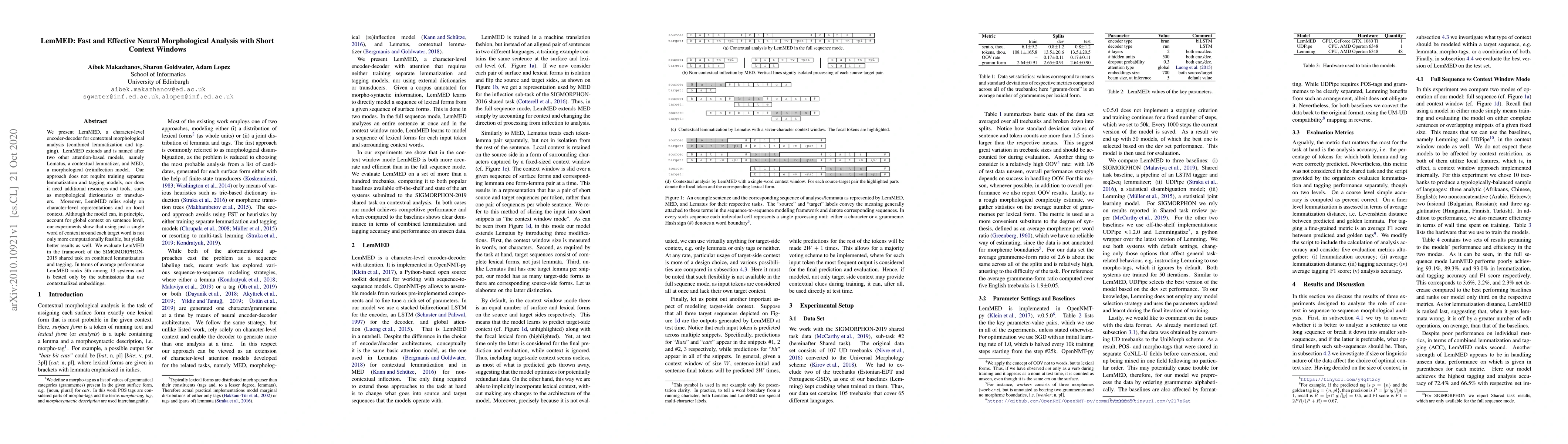 Thumbnail for LemMED: Fast and Effective Neural Morphological Analysis with Short
  Context Windows