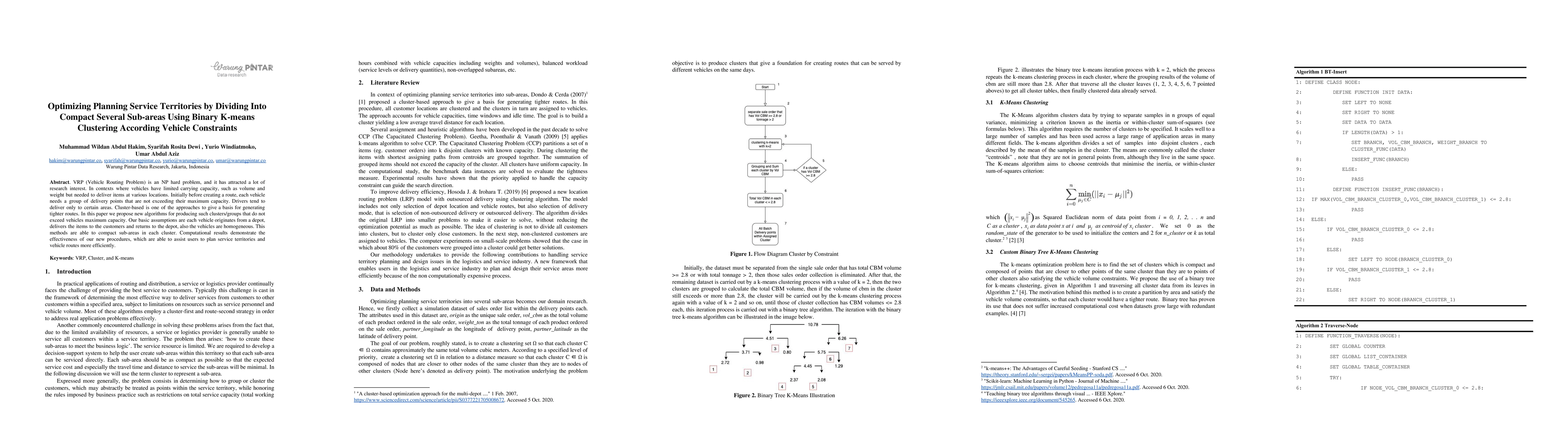 Thumbnail for Optimizing Planning Service Territories by Dividing Into Compact Several
  Sub-areas Using Binary K-means Clustering According Vehicle Constraints