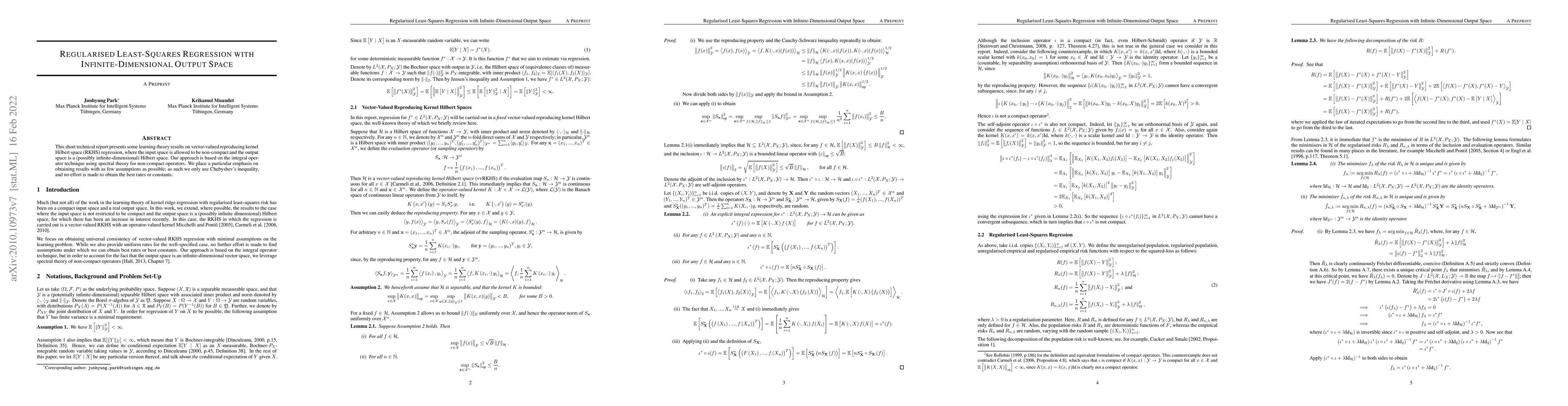 Thumbnail for Regularised Least-Squares Regression with Infinite-Dimensional Output
  Space