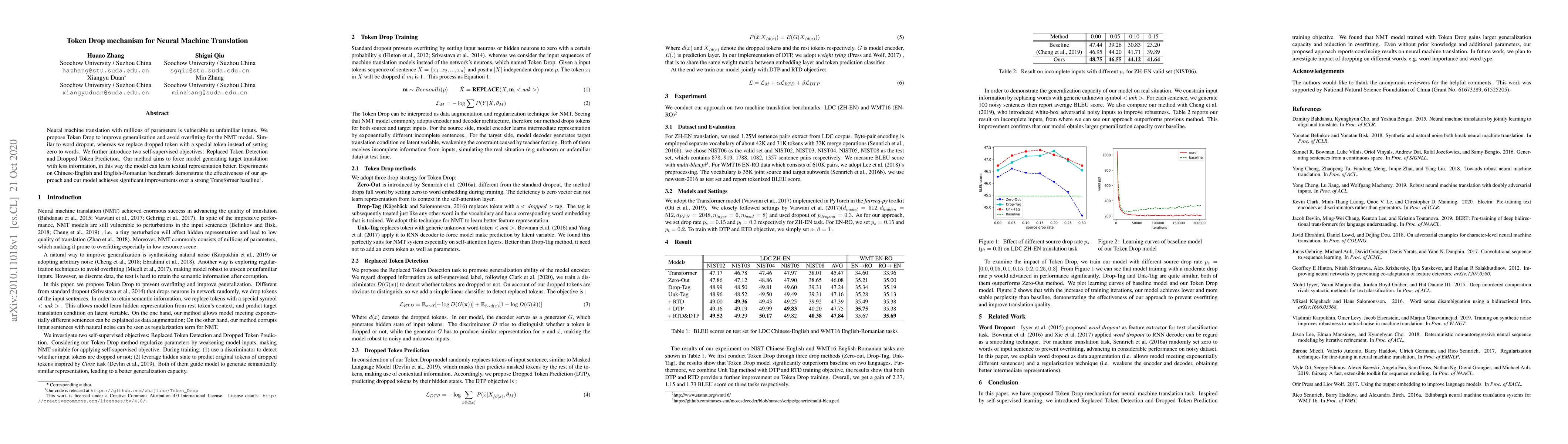 Thumbnail for Token Drop mechanism for Neural Machine Translation