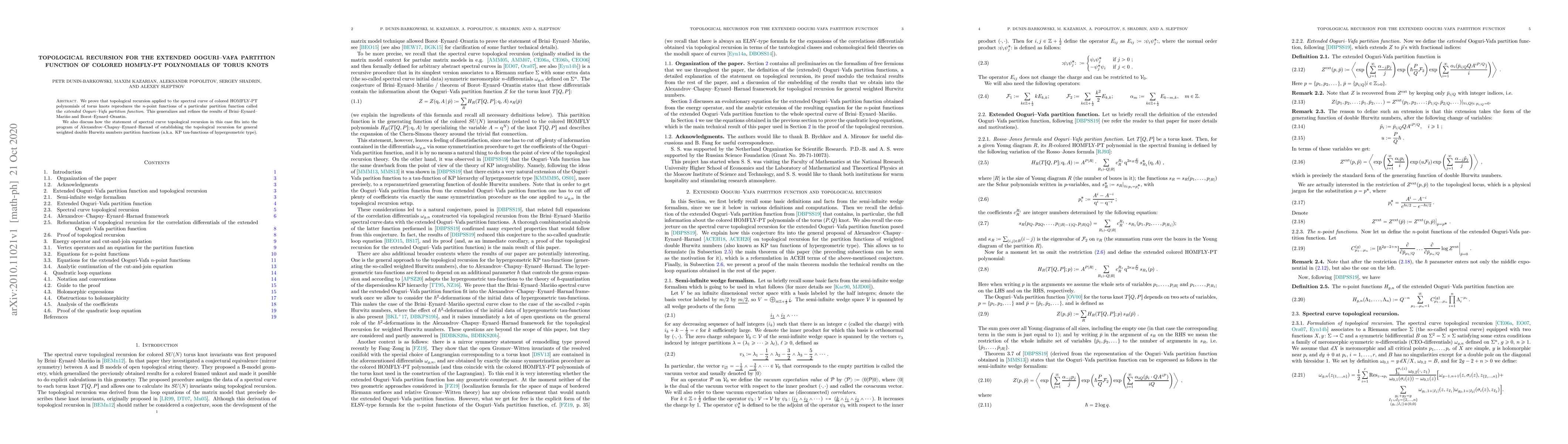 Thumbnail for Topological Recursion for the extended Ooguri-Vafa partition function of
  colored HOMFLY-PT polynomials of torus knots