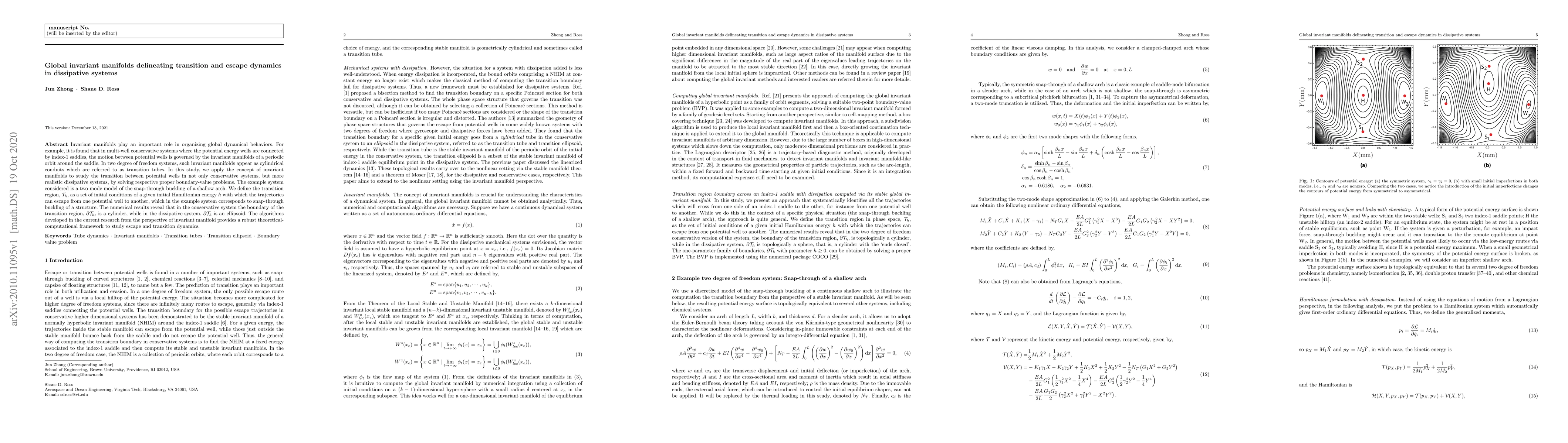 Thumbnail for Global invariant manifolds delineating transition and escape dynamics in
  dissipative systems