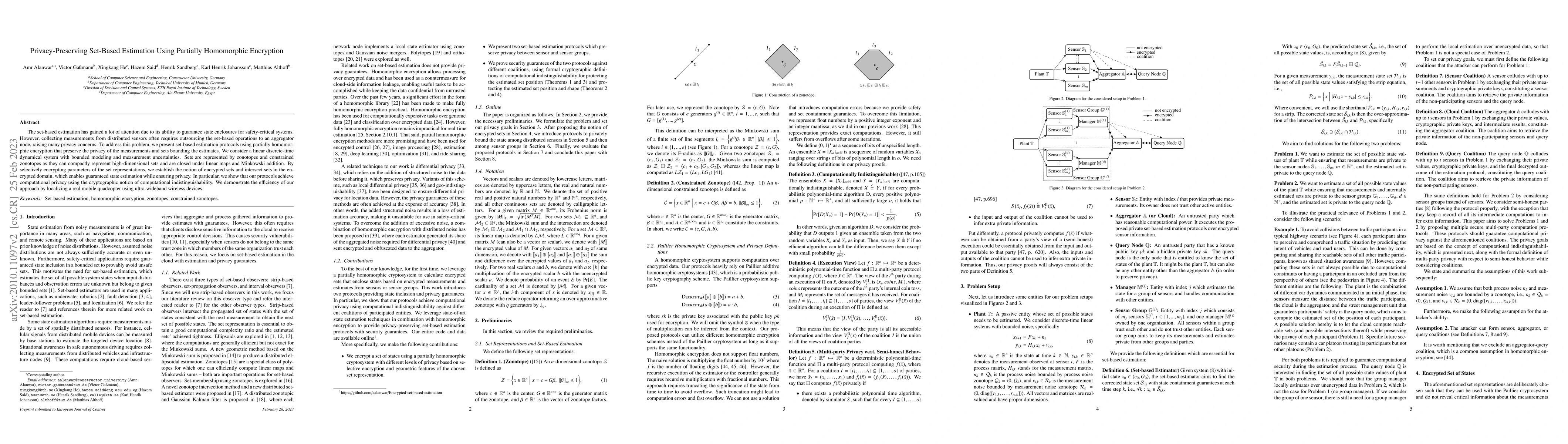 Thumbnail for Privacy Preserving Set-Based Estimation Using Partially Homomorphic
  Encryption