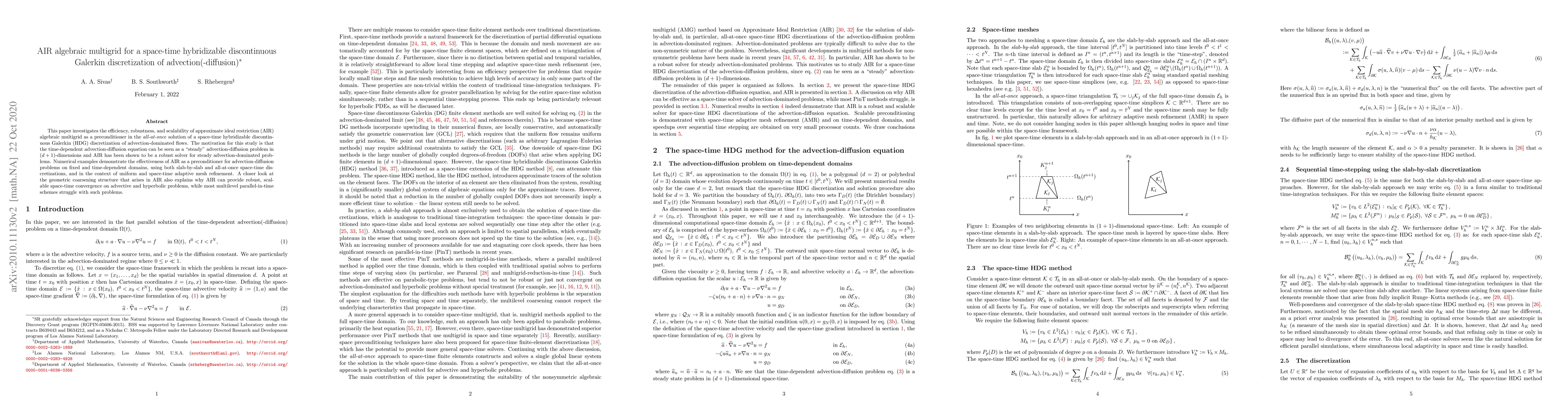 Thumbnail for AIR algebraic multigrid for a space-time hybridizable discontinuous
  Galerkin discretization of advection(-diffusion)