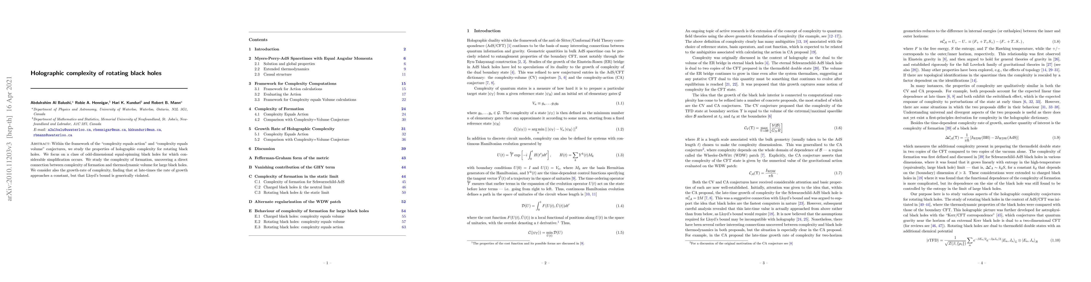 Thumbnail for Holographic complexity of rotating black holes