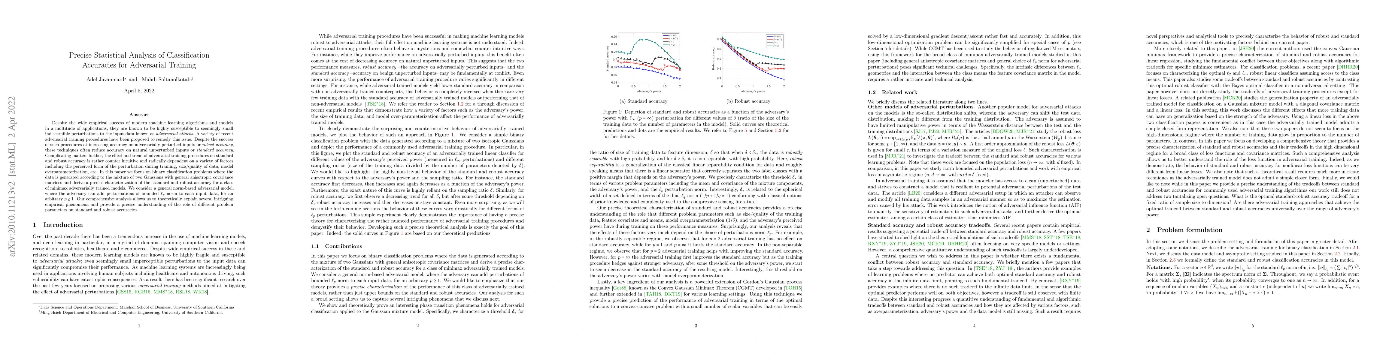 Thumbnail for Precise Statistical Analysis of Classification Accuracies for
  Adversarial Training