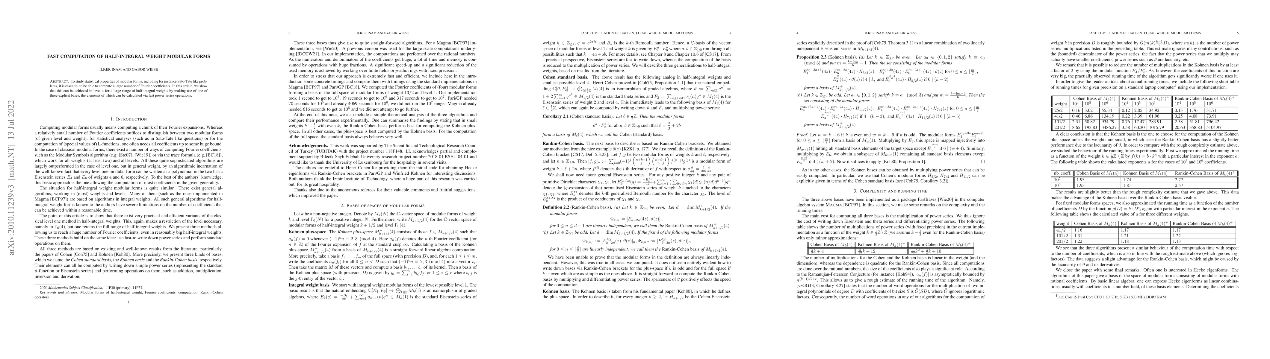 Thumbnail for Fast computation of half-integral weight modular forms