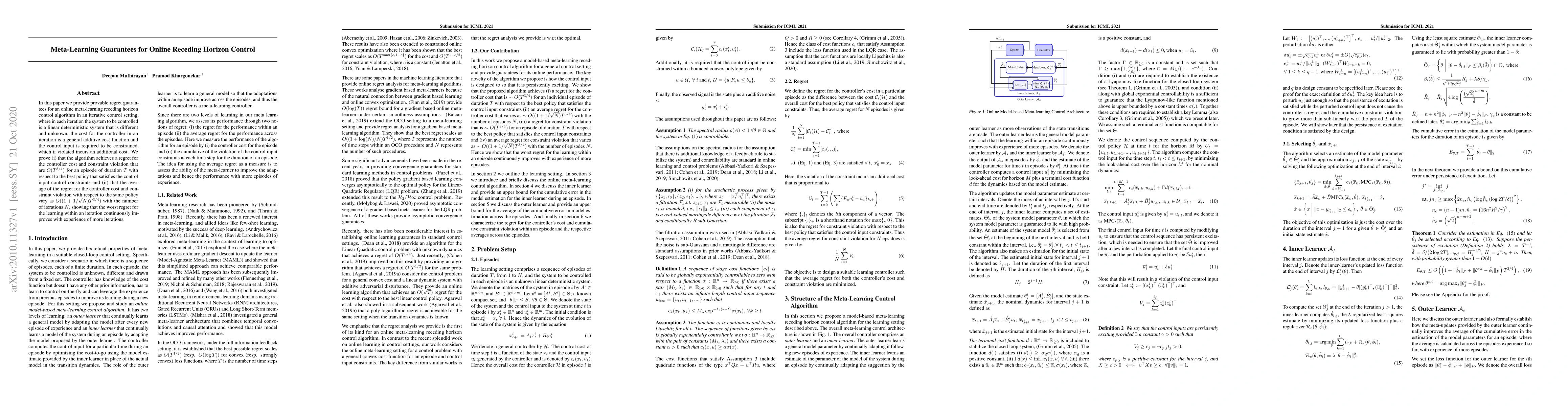 Thumbnail for Meta-Learning Guarantees for Online Receding Horizon Learning Control